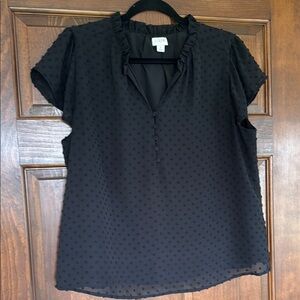 Black J. Crew Clip Dot Short Sleeve Blouse